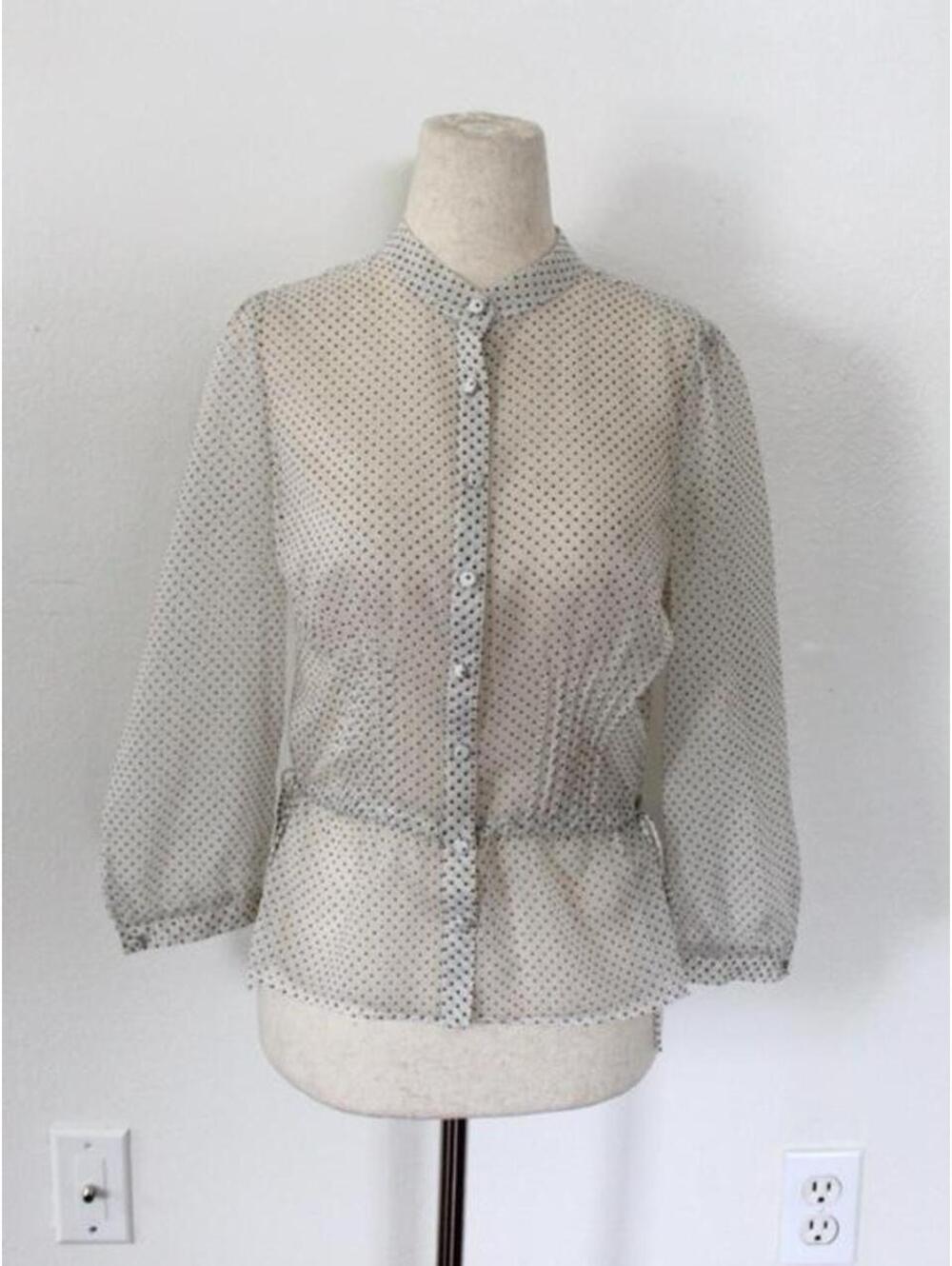Ann Taylor LOFT Cream Polka Dot Sheer blouse with button up front. Size: 4P